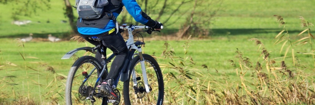 Fahrradfahrer unterwegs im Grünen 