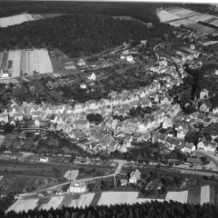 Luftbild Dorfansicht schwarz/weißes Bild