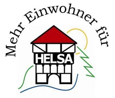 Logo Helsa Fachwerkhaus mit Schriftzug Mehr Einwohner für Helsa