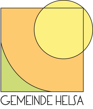 Logo der Gemeinde Helsa in grün, gelb, orange symbolisiert Natur, Sonne. Erzeugt Wärmegefühl. Schriftzug "Gemeinde Helsa" in moderner Schrift.  