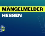 Logo Mängelmelder Hessen auf blauem Hintergrund