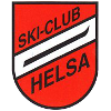 Auf rotem Hintergrund Schriftzug Ski Club Helsa und ein Skibrett
