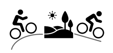 LOGO Stadtradeln Helsa-ein Fahrradfahrer, Landschaftsbild und zweiter Radfahrer in schwarz  auf weißem Hintergrund