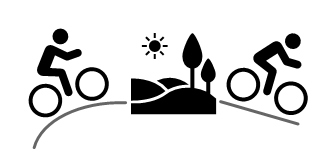 LOGO Stadtradeln Helsa-ein Fahrradfahrer, Landschaftsbild und zweiter Radfahrer in schwarz auf weißem Hintergrund