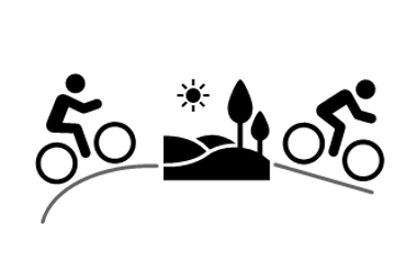 LOGO Stadtradeln Helsa-ein Fahrradfahrer, Landschaftsbild und zweiter Radfahrer in schwarz  auf weißem Hintergrund