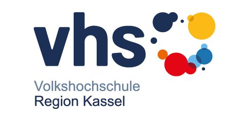 LOGO Volkshochschule Kassel. Schriftzug und bunte Grafik