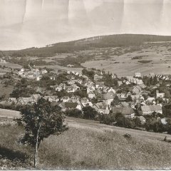 Blick auf das Dorf. Schwarz/Weiß Bild 